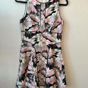 Tibi Black, Pink, White & Grey Isosceles Night Out Dress